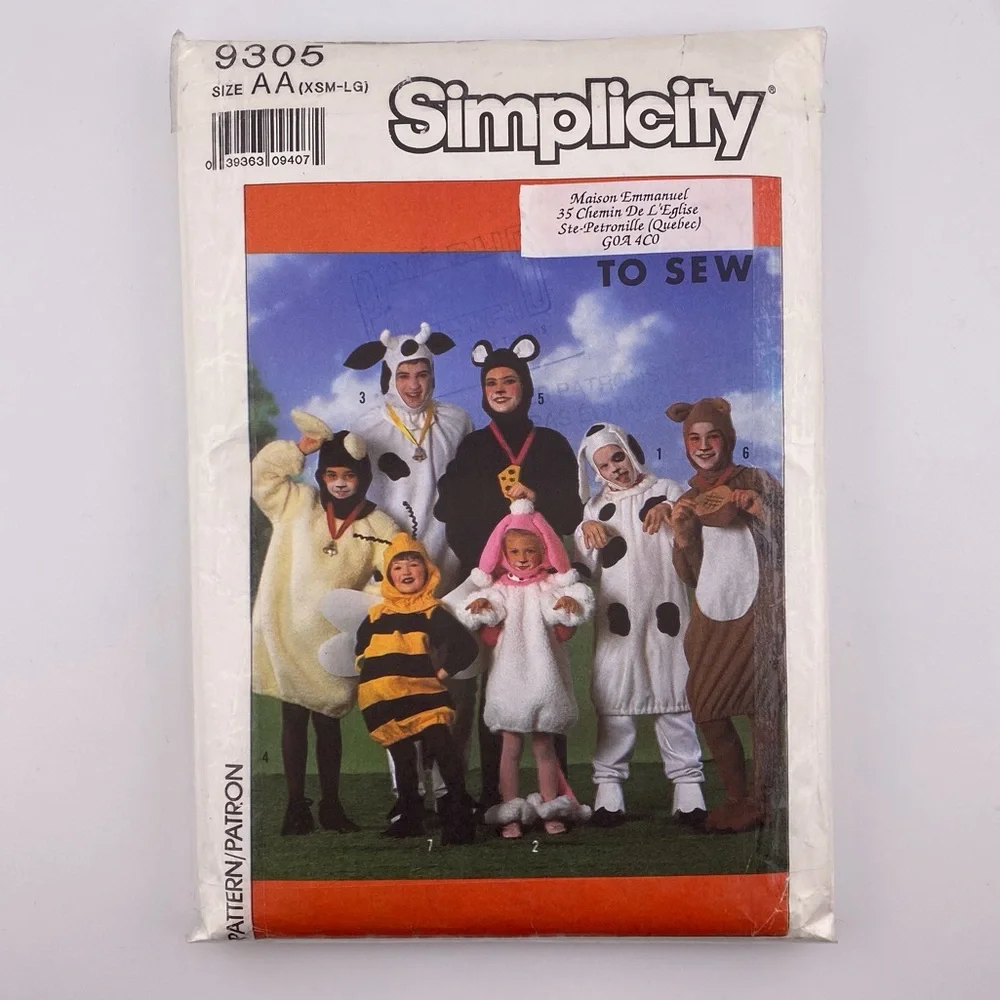 🪡 SIMPLICITY Kids and Adults Animals Costume Sewing Pattern 9305 - Picture 1 of 5